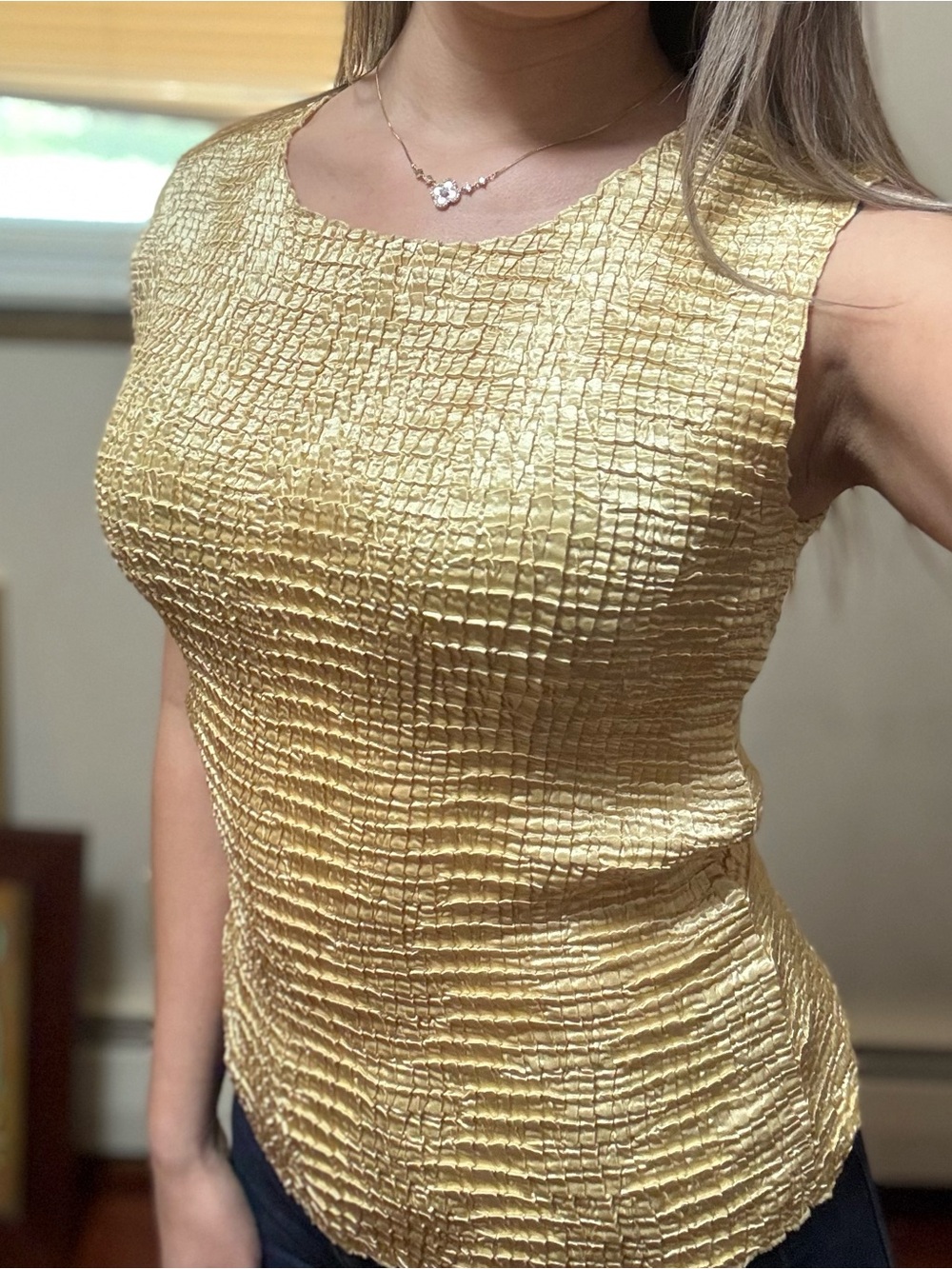 Y2K Gold Textured Sleeveless Women’s Top